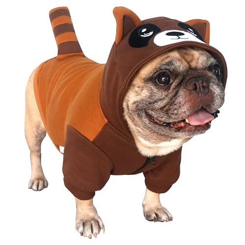 iChoue Französische Bulldogge, Waschbär, Halloween-Kostüm, Hoodies für mittelgroße Hunde, kaltes Wetter, Wintermäntel, Frenchie, Englischer Mops, Boston Terrier, Braun, Größe L Plus von ICHOUE