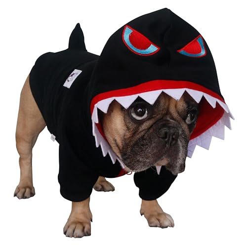 iChoue Halloween-Kostüm, Motiv: Englische Bulldogge, Hai, für mittelgroße Hunde, kaltes Wetter, Wintermantel, Französischer Mops, Pitbull, Boston Terrier, Schwarz, Größe XL von ICHOUE