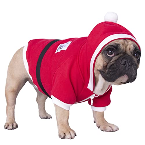 iChoue Halloween-Kostüm, Weihnachtsmann-Motiv, für Französische Bulldogge, kaltes Wetter, Wintermäntel, Frenchie, Englischer Mops, Pitbull, Boston Terrier, Rot/Größe S von ICHOUE