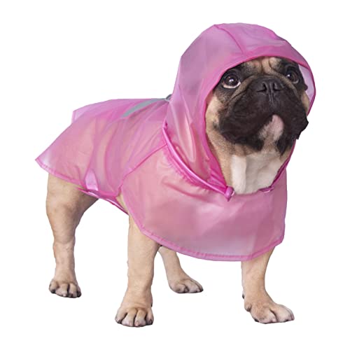 iChoue Hunde-Regenmantel, verstaubar, wasserdicht, Regenjacke, Poncho mit reflektierenden Streifen, für mittelgroße französische Bulldogge, Mops (Rosa, M) von ICHOUE