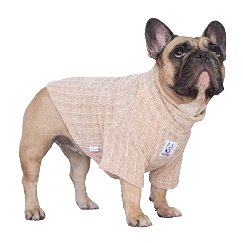 iChoue Hundepullover mit Rollkragen für Hunde/Hunde, warm, für Englische Bulldogge, Boston Terrier, Cord, für kaltes Wetter, Beige/Größe XL von ICHOUE