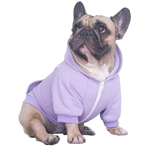 iChoue Pet Clothes Dog Hoodie Sweatshirt Coat for Medium French Bulldog Frenchie Pug English Corgi Boston Terrier Cotton Winter Warm Clothing - Light Purple/Size L Plus von ICHOUE