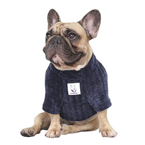 iChoue Pet Dog Winter Warm Sweater Kleidung Rollkragen für Englische Bulldogge Boston Terrier Cord Kaltes Wetter Pullover Mantel Shirt - Blau/XL von ICHOUE