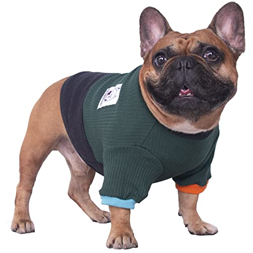 iChoue Pullover für Hunde, Rundhalsausschnitt, Farbblock-Pullover, Winterkleidung, warme Kleidung für englische Bulldogge, Bully, Pitbull, Grün und Schwarz/XL von ICHOUE