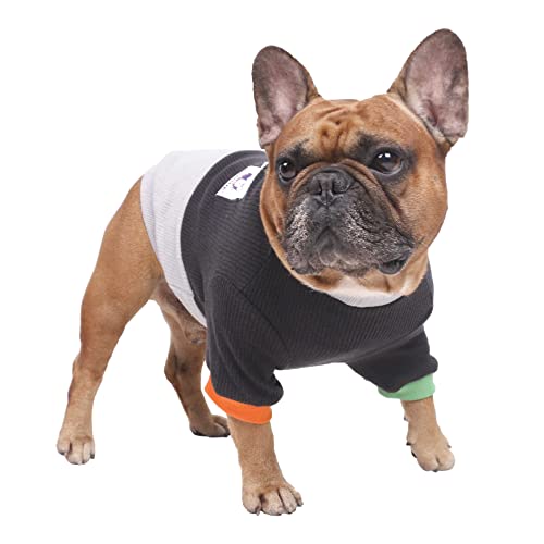 iChoue Pullover für Hunde, Rundhalsausschnitt, Farbblock-Pullover, Winterkleidung, warme Kleidung für englische Bulldogge, Bully, Pitbull, Schwarz und Grau/XL von ICHOUE