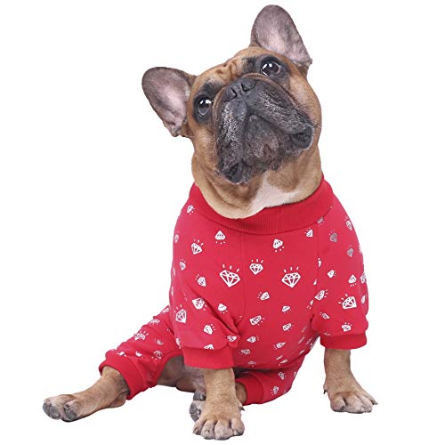 iChoue Rich Dog Series Haustierkleidung Pyjama Jumpsuit PJS Shirt Englische Bulldogge Pitbull Bully Terrier Einteiler Anzug - Red Diamond, XL von ICHOUE