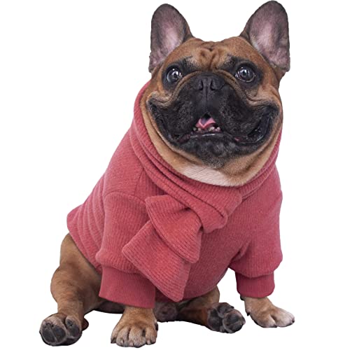 iChoue Strickpullover für Hunde, mit passendem Schal, Strickware, für den Winter, warm, kaltes Wetter, für französische Bulldogge, Frenchie, Mops, Englischer Boston, Rot/L von ICHOUE