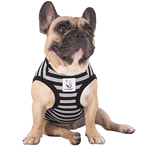 iChoue T-Shirt mit französischer Bulldogge, 100 % atmungsaktive Baumwolle, gestreift, Halloween, Weste, Kleidung für kleine Hunde, Tank-Top, Welpen, Frenchie, Mops, Englischer Boston Terrier, Pitbull, von ICHOUE