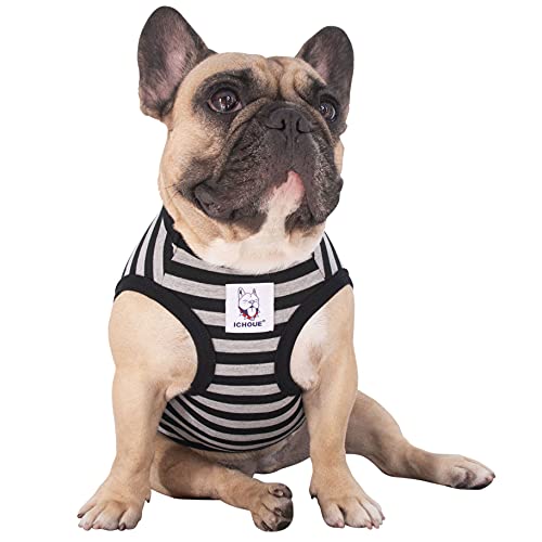 iChoue T-Shirt mit französischer Bulldogge, 100 % atmungsaktive Baumwolle, gestreift, Halloween, Weste, Kleidung für mittelgroße Hunde, Tank-Top, Frenchie, Mops, Englischer Boston Terrier, Pitbull, von ICHOUE