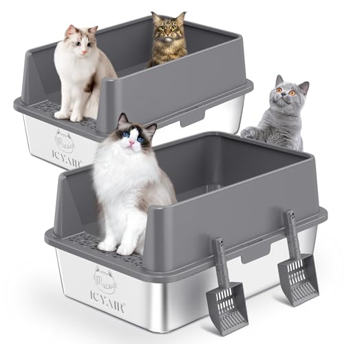 Katzentoilette aus Edelstahl mit hohem Seitendeckel, extra große XL-Katzentoilette für große Katzen, geschlossene Metall-Kitty-Katzentoilette mit Anti-Auslauf-Gehäuse, antihaftbeschichtet, geruchlos, von ICYAIR