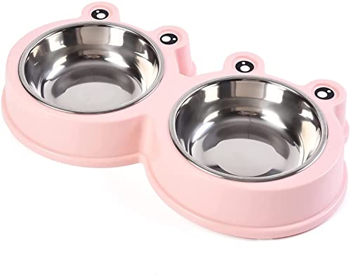 Doppelte Hunde- und Katzennäpfe Premium-Edelstahl-Haustiernäpfe mit rutschfestem Edelstahl, süßes Modellieren von Tierfutter, Wasser für Futterhunde, Katzen, Kaninchen und Haustiere (Rosa) von IDAHSOR