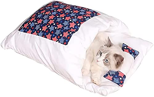 Haustier Katzenschlafsack,herausnehmbares Hundekatzenbett für den Innenbereich,Kitty Sack Pouch für Katze Welpenschlaf Katzenbett mit kleinem Kissen,Rutschfestes Atmungsaktives Katzenhaus Waschbar von IDAHSOR