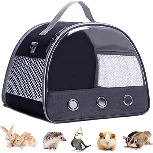 Kleintier-Tragetasche, Outdoor-Reisetasche mit Reißverschluss, atmungsaktiv, ausgehende Haustiertaschen mit weicher Matte, Schultergurte, passend für Hamster, Meerschweinchen, Chinchilla (Schwarz) von IDAHSOR