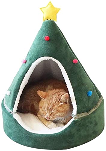 Neues Weihnachtsbaum Katzenhaus, Katzenzelt Höhlenbett, Katzenhaus Höhle Nettes Haustiernest Rentierförmiges Nest Warme Katze Hundehütte Zuhause Weiches Haustierbett Indoor Haustierzelt (Baum B) von IDAHSOR