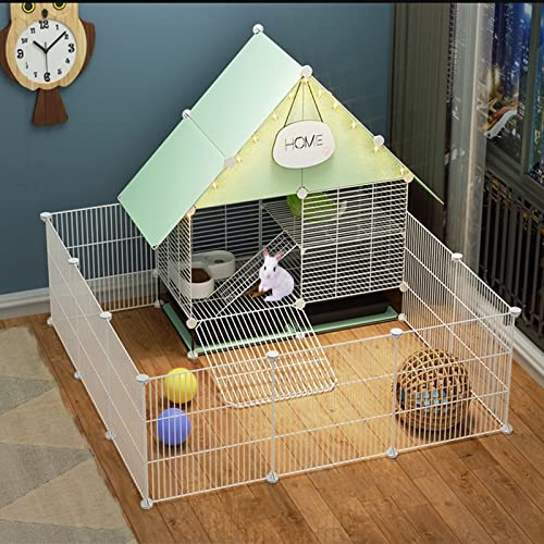 2-stöckiger Kaninchenkäfig Indoor Hasenstall mit 2 tiefen ausziehbaren Tabletts Kleintiere Outdoor Haustierhaus mit wasserdichtem Dach für Frettchen, Chinchilla, Igel (Farbe: Grün, Größe: 111 x 111 x 92 cm) von IDEAX