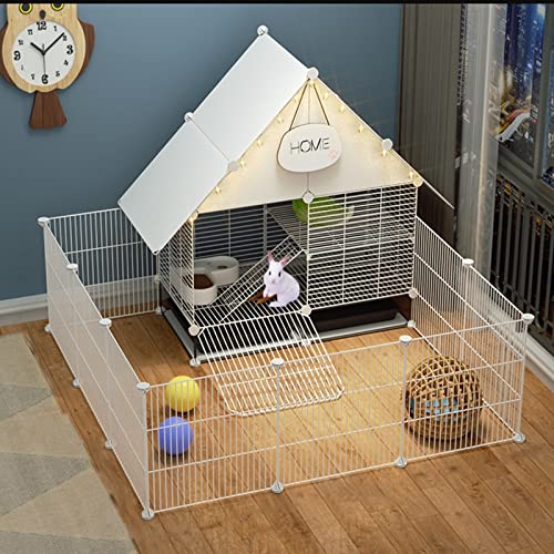 2-stöckiger Kaninchenkäfig Indoor Hasenstall mit 2 tiefen ausziehbaren Tabletts Kleintiere Outdoor Haustierhaus mit wasserdichtem Dach für Frettchen, Chinchilla, Igel (Farbe: Weiß, Größe: 111 x 111 x 92 cm) von IDEAX