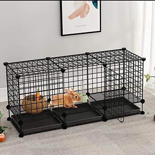 Kaninchenkäfig DIY Kleintierkäfig Gittergehege Katzenkäfig 1 Stöckig Kaninchengehege Innen -DIY Kaninchenhaus Für Kaninchen Für Kleintiere, Welpen, Kätzchen, Häschen ( Color : Black , Size : B-111*39* von IDEAX