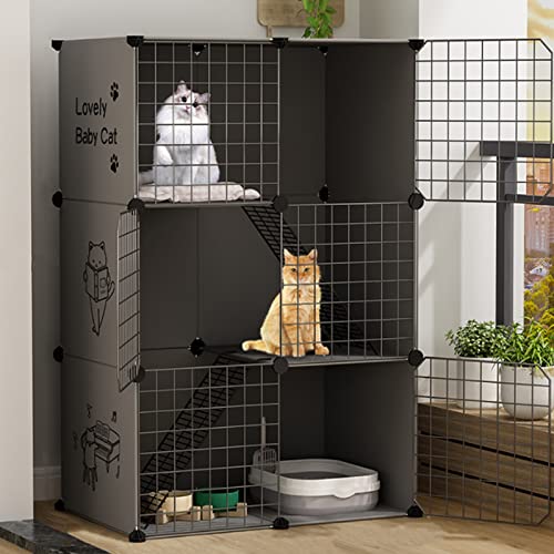 Katzenhaus Im Freien, Katzenkäfig - Zusammenklappbares Großes Katzenhaus Indoor Katzengehege Großer ÜBungsbereich Ideal Für 1-2 Katzen Zusammenklappbarer Haustierkäfig ( Color : Gray-A , Size : 75*49* von IDEAX