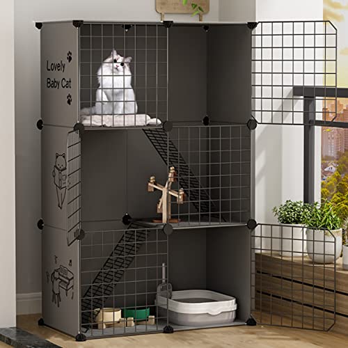 Katzenhaus Im Freien, Katzenkäfig - Zusammenklappbares Großes Katzenhaus Indoor Katzengehege Großer ÜBungsbereich Ideal Für 1-2 Katzen Zusammenklappbarer Haustierkäfig ( Color : Gray-B , Size : 75*39* von IDEAX