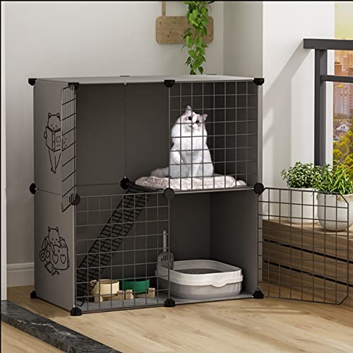 Katzenhaus Im Freien, Katzenkäfig - Zusammenklappbares Großes Katzenhaus Indoor Katzengehege Großer ÜBungsbereich Ideal Für 1-2 Katzen Zusammenklappbarer Haustierkäfig ( Color : Gray-C , Size : 75*39* von IDEAX