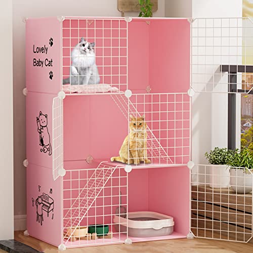 Katzenhaus Im Freien, Katzenkäfig - Zusammenklappbares Großes Katzenhaus Indoor Katzengehege Großer ÜBungsbereich Ideal Für 1-2 Katzen Zusammenklappbarer Haustierkäfig ( Color : Pink-A , Size : 75*49* von IDEAX