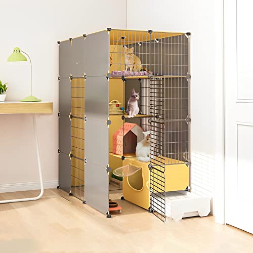 Katzenkäfig Indoor - Katzengehege Outdoor/Indoor Metall Katzenkäfig Faltbar Katzengehege DIY Design Katzengehege Katzenzwinger Für Kätzchen Welpen Hase Übung (Color : B, Size : 75 * 141 * 147CM) von IDEAX