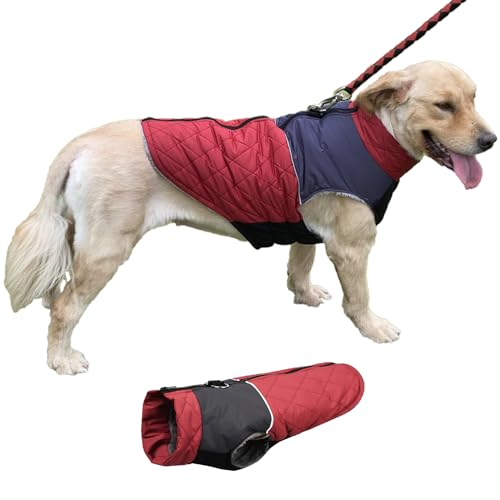 Hundejacke, Samt-Nachtsicht-Haustierjacke, warmer Hundemantel mit Geschirr, wasserdichte Hundejacke für den nächtlichen Spaziergang, verstellbarer reflektierender Hundemantel für mittelgroße und große von IDIDOS