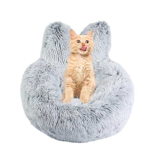 Plüsch-Katzenbett, Katzenohren-Design, gemütliches Katzenbett, rutschfestes, weiches Katzenbett, waschbares Katzenversteck, bequemes Hundehöhlenbett, warmes Katzenbett für Haustiere, Indoor-Katzen, von IDIDOS