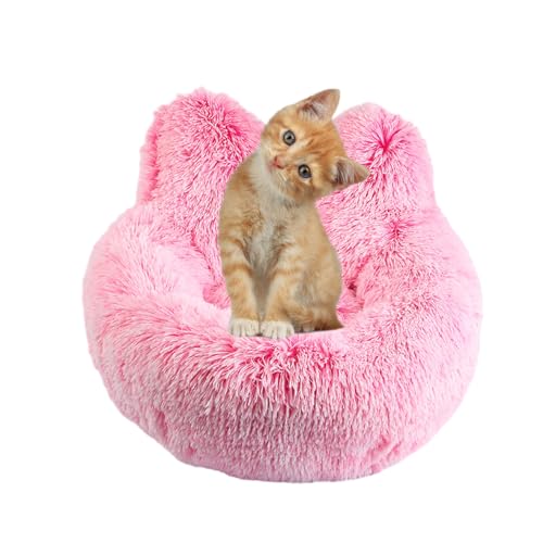 Plüsch-Katzenbett, Katzenohren-Design, gemütliches Katzenbett, rutschfestes, weiches Katzenbett, waschbares Katzenversteck, bequemes Hundehöhlenbett, warmes Katzenbett für Haustiere, Indoor-Katzen, von IDIDOS