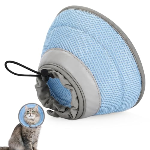 IDOGCHEW Halskrause Katze, Faltbaren Weicher Schutzkragen Katze Katzenkragen, Wiederherstellung Halsband Weich Katze Schutzkragen, Nach Operation und Verletzungen für Katzen (Blau, S) von IDOGCHEW