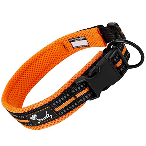 IDOGCHEW Hundehalsband Verstellbare und Reflektierend, Atmungsaktives Nylon Weich Gepolstertes Halsband, Mehrere Größen für Kleine Mittel Große Hunde (Orange, L) von IDOGCHEW