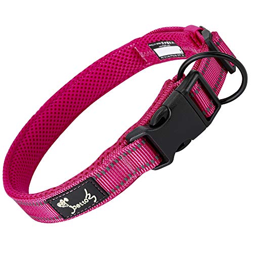 IDOGCHEW Hundehalsband Verstellbare und Reflektierend, Atmungsaktives Nylon Weich Gepolstertes Halsband, Mehrere Größen für Kleine Mittel Große Hunde (Rosa, M) von IDOGCHEW