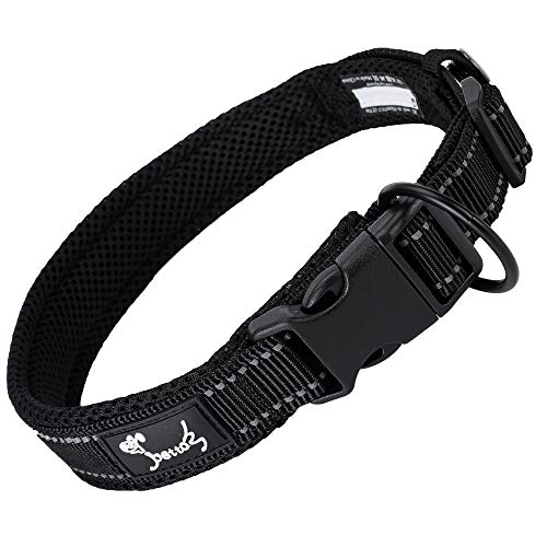 IDOGCHEW Hundehalsband Verstellbare und Reflektierend, Atmungsaktives Nylon Weich Gepolstertes Halsband, Mehrere Größen für Kleine Mittel Große Hunde (Schwarz, L) von IDOGCHEW