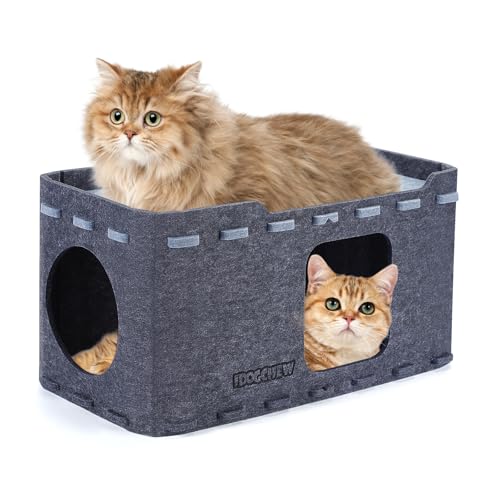 IDOGCHEW Katzenhaus Filz, Abnehmbare Katzenhöhle aus Filz 59 x 29 x 30 cm, Winterfest und Wärmeisolierend, Schützt die Krallen, Ideal zum Spielen und Schlafen für Katzen, Dunkelgrau von IDOGCHEW