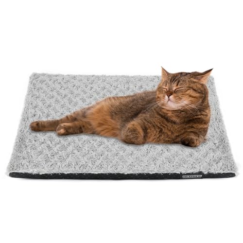 IDOGCHEW Selbstheizende Katzendecke 60 x 45 cm, Heizdecke ohne Strom für Katzen, Flauschig & Geräuschlos Selbstwärmende Decke, Komfortable, Waschbare Katzendecke mit Anti-Rutsch-Funktion, Hellgrau von IDOGCHEW