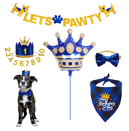 IDOLPET Geburtstag Party Zubehör, Hund Geburtstag Bandana Schal Bling Bling Niedlich Hund Fliege Hund Party Krone Hut Banner Große Krone Form Ballon für Kleine Mittlere Hunde Haustiere Welpen von IDOLPET