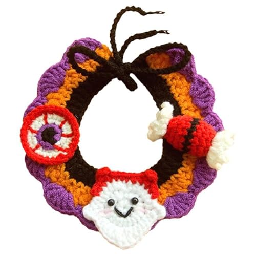 IDOLPET Halloween Katze Kostüm Halsband Bandana Hexenhut Handgemachte Stricken Katze Haustier Halloween Teufel Spinne Kostüm Outfit für Katze Kätzchen Welpen Kleine Hund Kaninchen (Geist, M) von IDOLPET