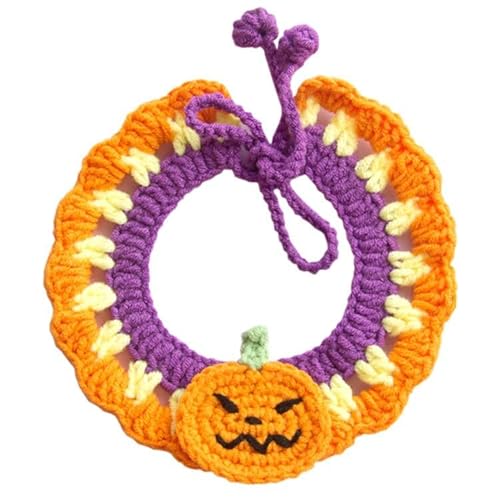 IDOLPET Halloween Katze Kostüm Halsband Bandana Hexenhut Handgemachte Stricken Katze Haustier Halloween Teufel Spinne Kostüm Outfit für Katze Kätzchen Welpen Kleine Hund Kaninchen (Kürbis, M) von IDOLPET