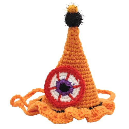 IDOLPET Halloween Katze Kostüm Halsband Bandana Hexenhut Handgemachte Stricken Katze Haustier Halloween Teufel Spinne Kostüm Outfit für Katze Kätzchen Welpen Kleine Hund Kaninchen (Orange Hut) von IDOLPET