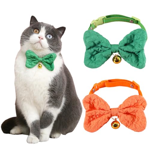 IDOLPET Handgefertigtes Katzenhalsband mit Glöckchen und Fliege für Katzen, Kätzchen, Kätzchen, Katzen, Kätzchen, Welpen, Kaninchen, 2 Stück von IDOLPET