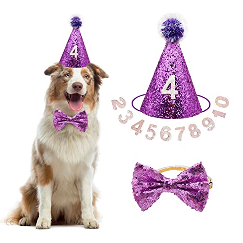 IDOLPET Hund Katze Geburtstag Party Hut Zubehör Hund Katze Mädchen Junge Geburtstag Outfit Party Hut mit niedlicher Fliege für mittelgroße und Hunde Rassen Katzen Hund Hochzeit Halsband Outfit von IDOLPET