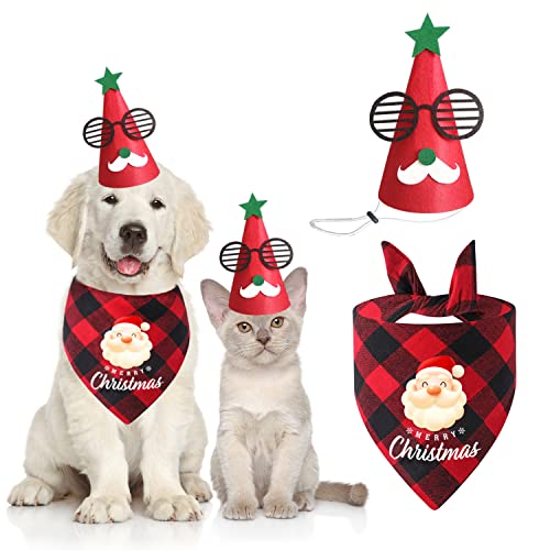 IDOLPET Hund Weihnachten Outfit Bandanas Hut Klassisch Plaid Haustier Hund Weihnachten Neujahr Urlaub Bandana Schal Dreieck Lätzchen Kopftuch Kostüm Zubehör für kleine mittelgroße große Hunde Katzen Haustiere (Rot) von IDOLPET