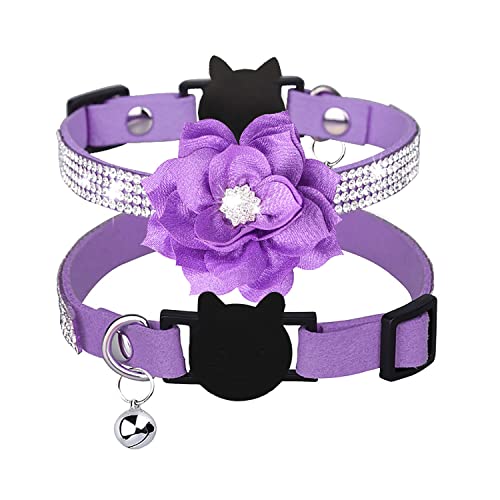 IDOLPET Katzenhalsband Bling Diamant Breakaway Katzenhalsband mit Glocke Strass Haustier Halsbänder mit weichem Samt Verstellbares Glanzhalsband für Katzen Mädchen und kleine Hunde Welpen (Lila) von IDOLPET