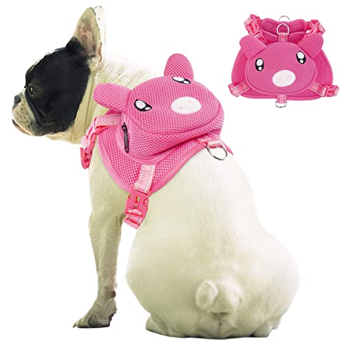 IDOMIK Dog Backpack No-Pull Pet Harness Vest with Saddle Bag Backpack, Cute Pig Shape Self Carrier Backpack Travel Camping Hiking, Adjustable Puppy Mesh Bag Vest with D-Ring for Small Medium Dogs von IDOMIK