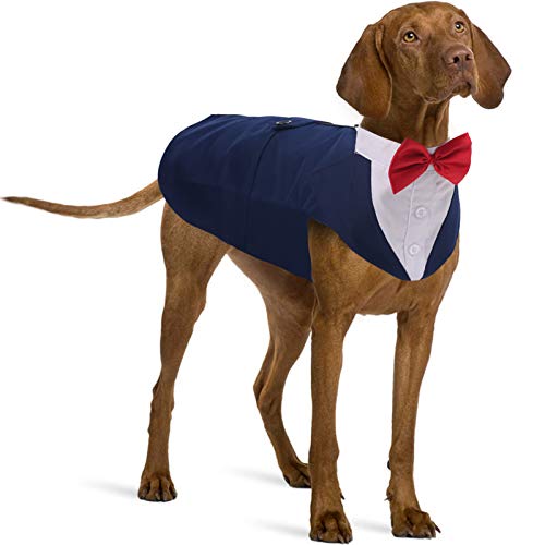 IDOMIK Dog Tuxedo Suit for Small Medium Large Breed, Formal Dog Tuxedo Vest Set with Detachable Bow Ties Collar & Bandana Scarf, Gentle Pet Costume/Dress/Clothes/Shirt for Wedding Birthday Party Navy von IDOMIK