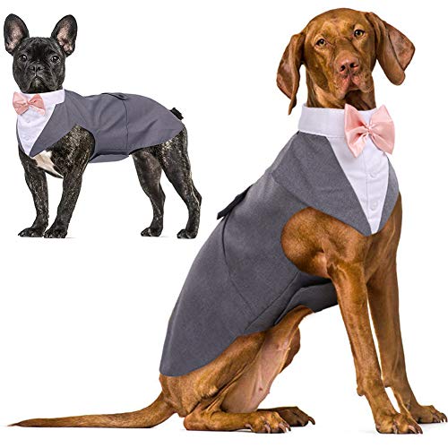 IDOMIK Dog Tuxedo Suit for Small Medium Large Breed, Formal Dog Tuxedo Vest Set with Detachable Bow Ties Collar & Bandana Scarf, Gentle Pet Costume/Dress/Clothes/Shirt for Wedding Birthday Party Grey von IDOMIK