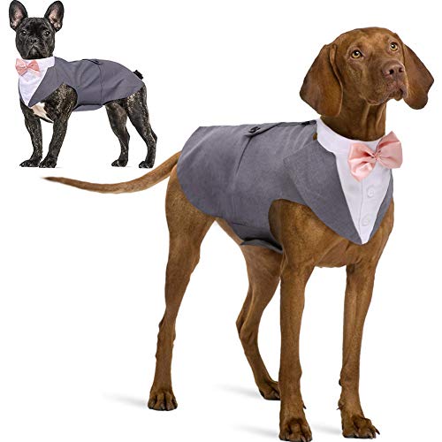 IDOMIK Dog Tuxedo Suit for Small Medium Large Breed, Formal Dog Tuxedo Vest Set with Detachable Bow Ties Collar & Bandana Scarf, Gentle Pet Costume/Dress/Clothes/Shirt for Wedding Birthday Party Grey von IDOMIK