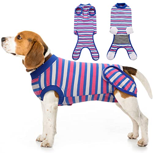 IDOMIK Hunde-Operationsanzug, weicher, bequemer chirurgischer Erholungsanzug, Einteiler für Hunde, nach der Spay Neuter Recovery Shirt für kleine große Hunde, blau, 2XL von IDOMIK