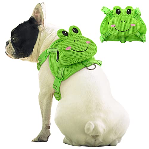 IDOMIK Hunde-Rucksack, No-Pull-Haustiergeschirr, Weste mit Satteltasche, Rucksack, niedliche Frosch-Form, verstellbare Welpen-Netztasche mit D-Ring für kleine, mittelgroße Hunde von IDOMIK