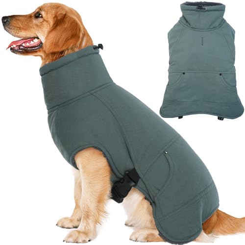 IDOMIK Hunde-Wintermantel, dicker, warmer Rollkragen-Hunde-Winterjacke für kaltes Wetter, gemütliche, winddichte Hundemäntel für mittelgroße und große Hunde, weiche Hunde-Schneeanzug-Jacke, Weste mit von IDOMIK